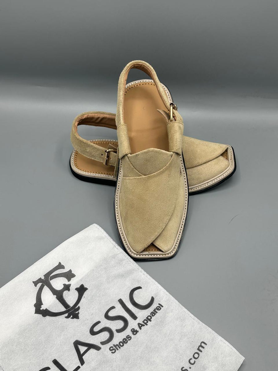 Suede Handmade cream Peshawari Chappal – Pure Leather Traditional