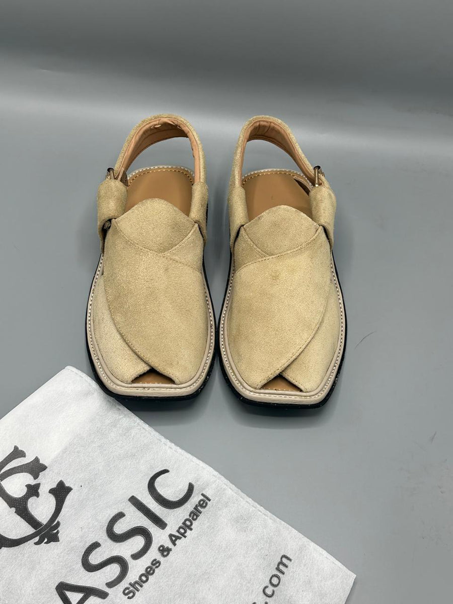 Suede Handmade cream Peshawari Chappal – Pure Leather Traditional