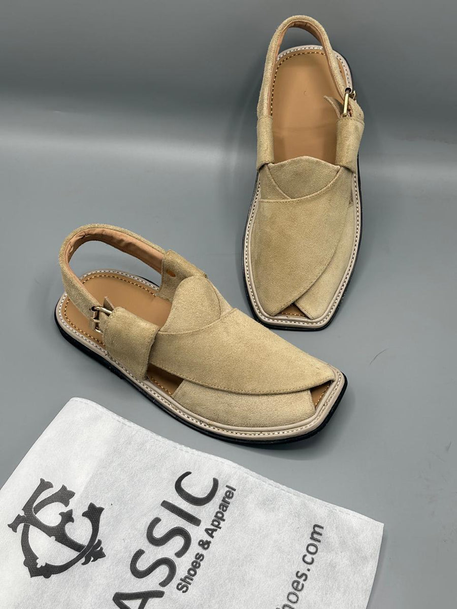 Suede Handmade cream Peshawari Chappal – Pure Leather Traditional