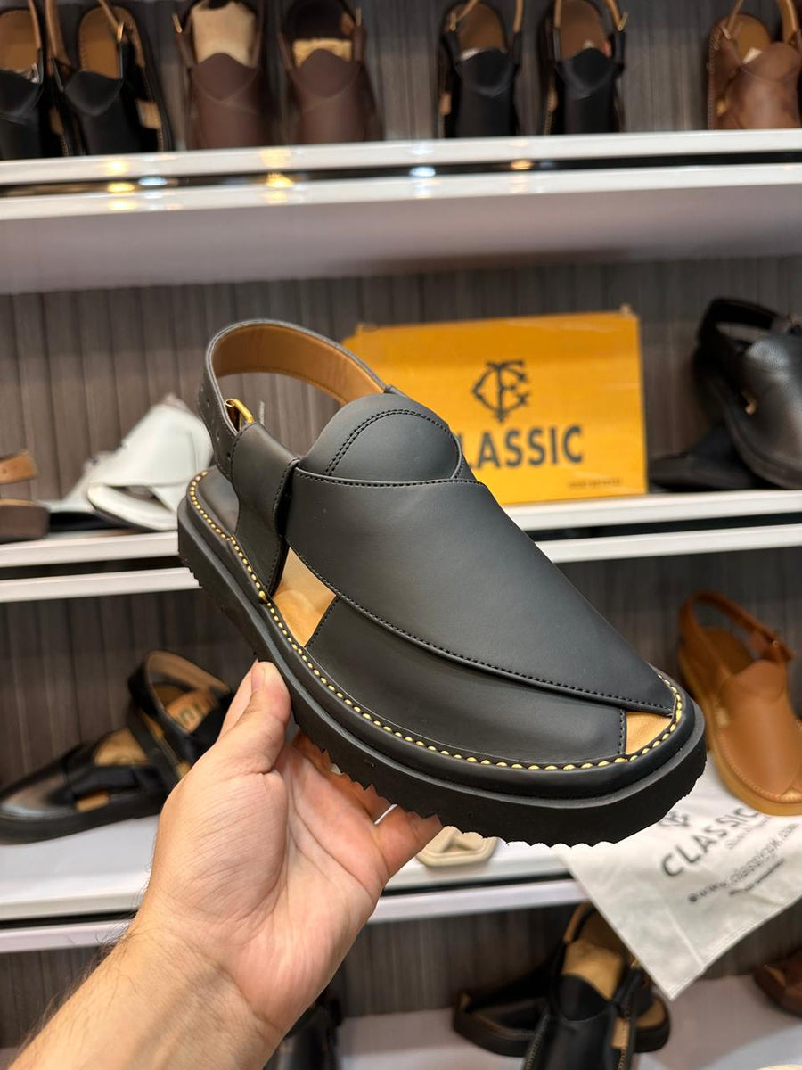 Premium Gogo Skechers black  peshawari Chappal
